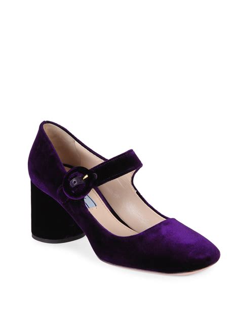 prada velvet mary jane block heel pumps|Prada heels.